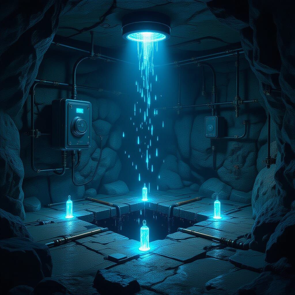 Mysterious Machine in Bioluminescent Chamber Digital Matte P...