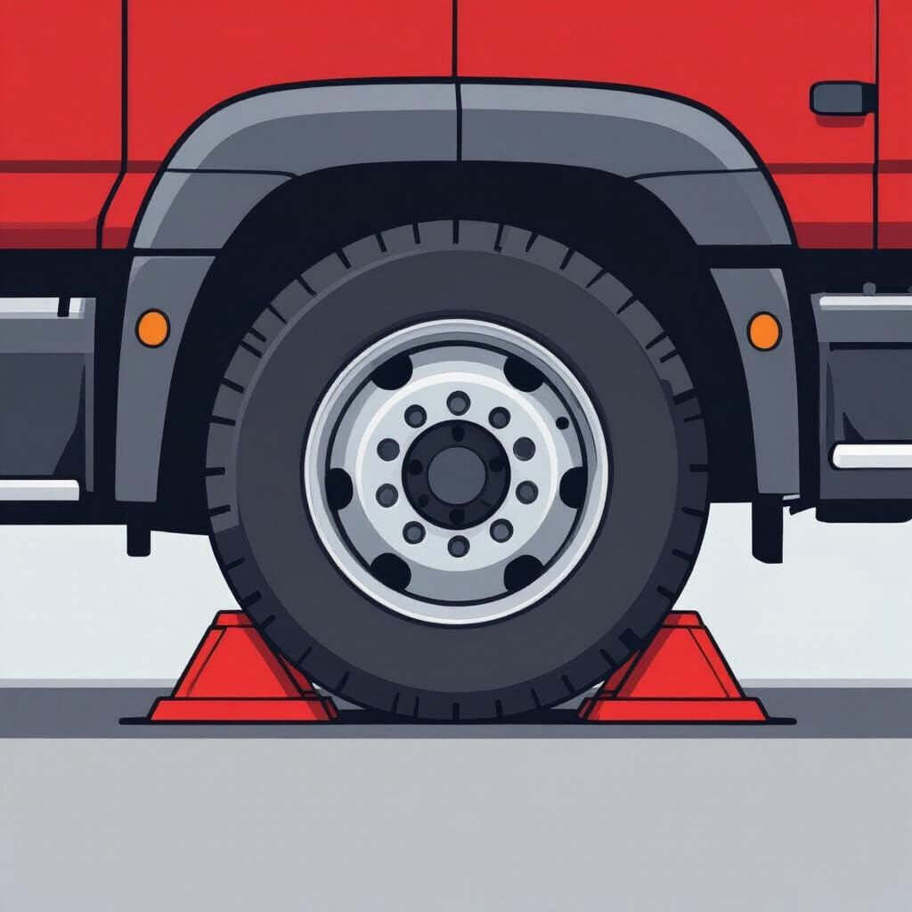 Truck Wheel Secured with Chock Blocks Pictogram
