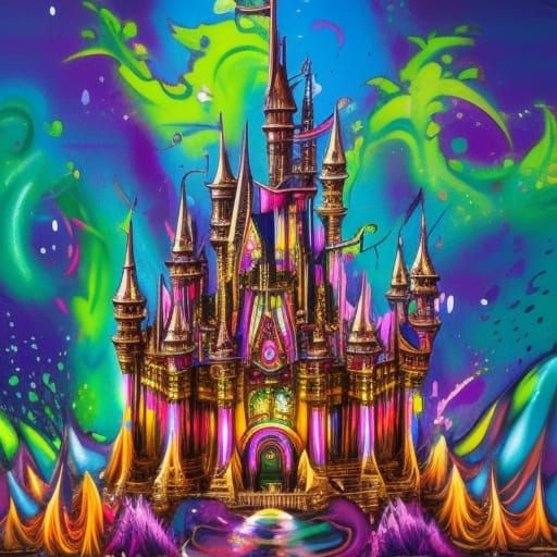 Psychedelic Fantasy Castle in Graffiti Art Style