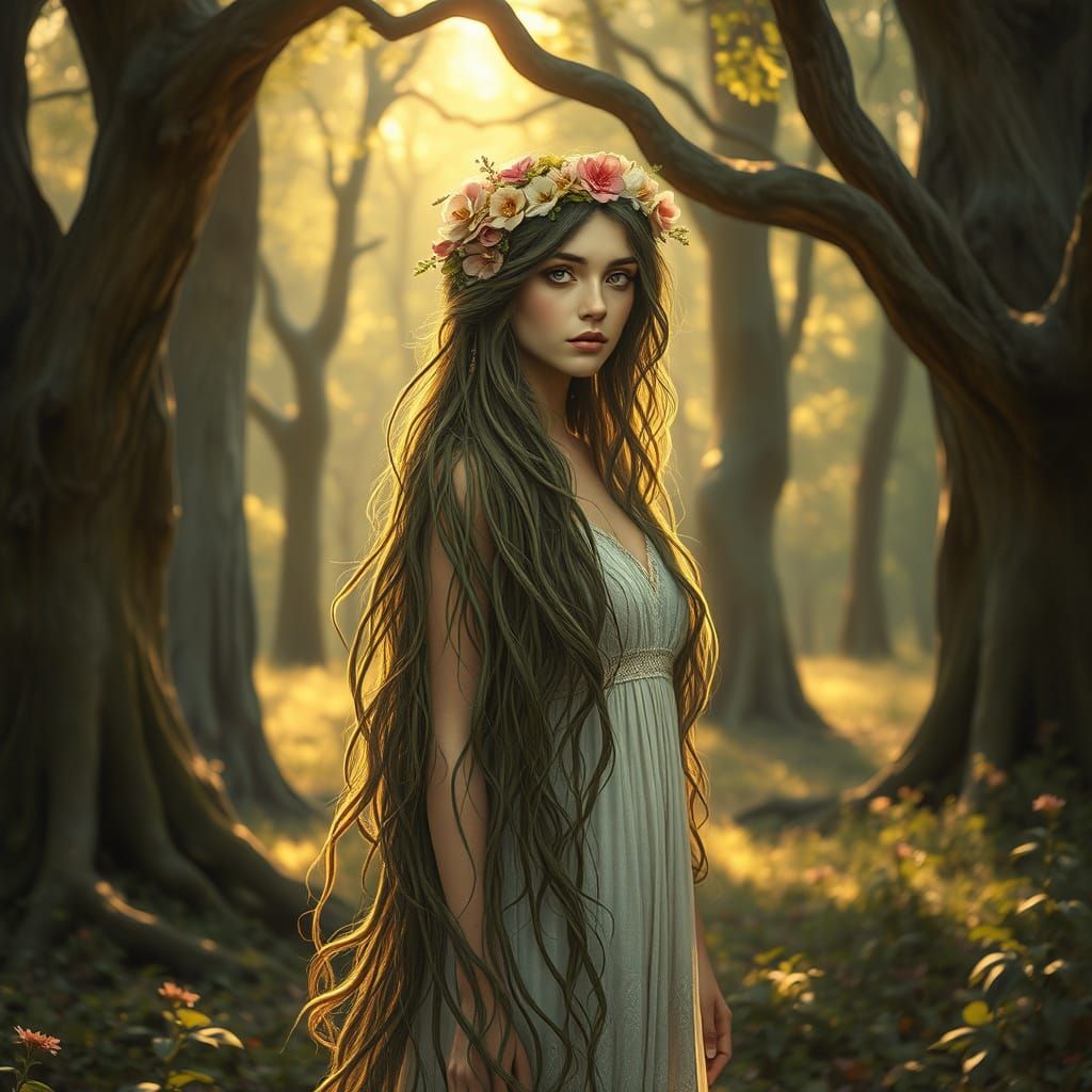 Forest Nymph in Pre-Raphaelite Style