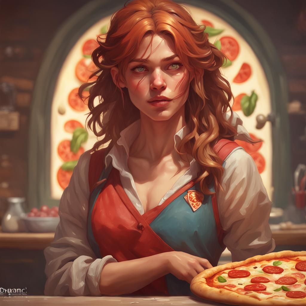 Pizza Girl Portrait in Hyperdetailed Art Style