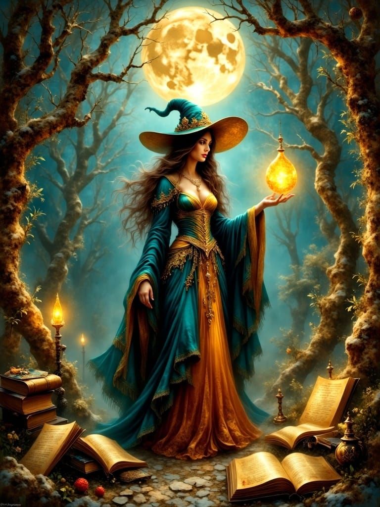 Ethereal Fantasy Sorceress in Mystical Forest
