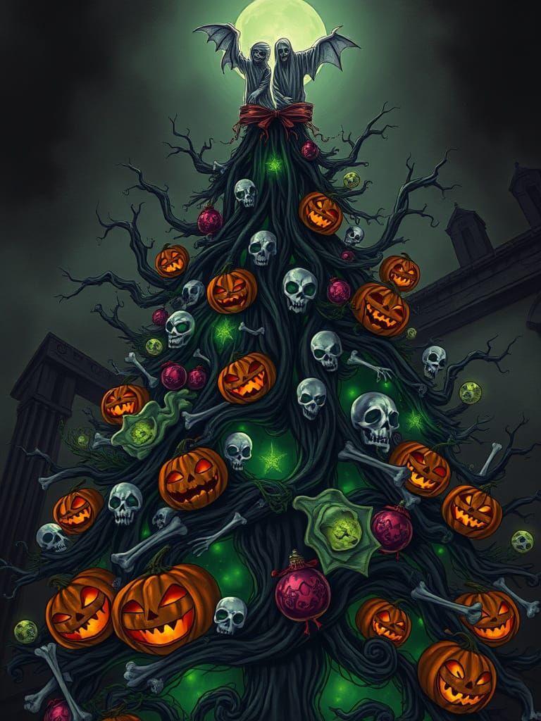 Gothic Haunted Christmas Tree with Ethereal Spirits