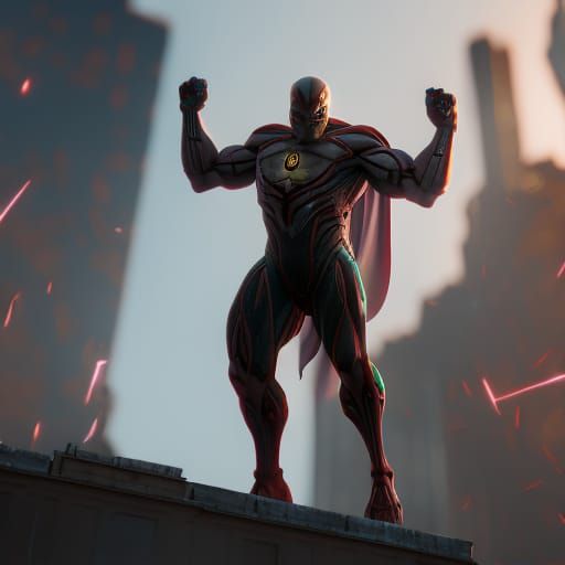 Ghostly Superhero Lifts Building in Fantasy Art