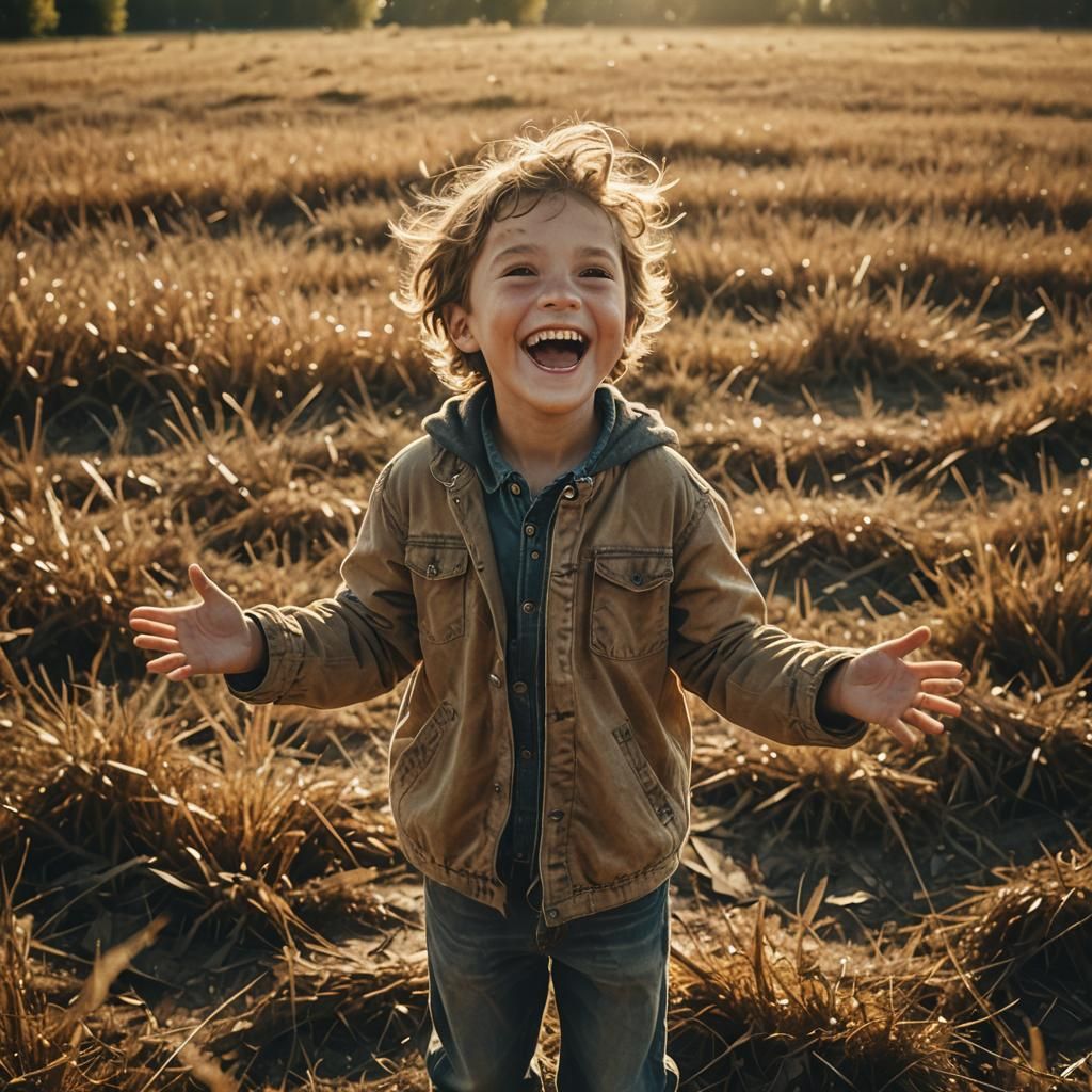 Joyful Child in Spotlight: Cinematic Film Still
