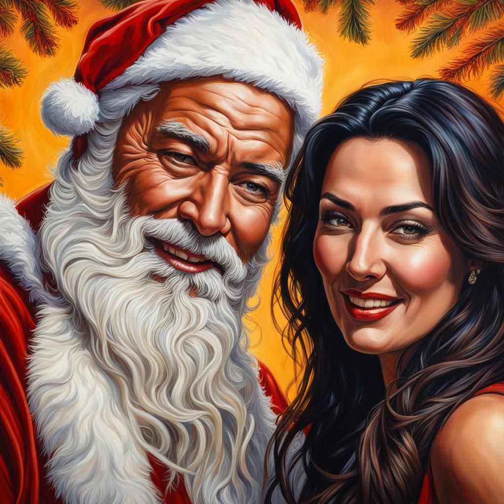 Hyperrealistic Selfie of Santa Claus and Monica Bellucci