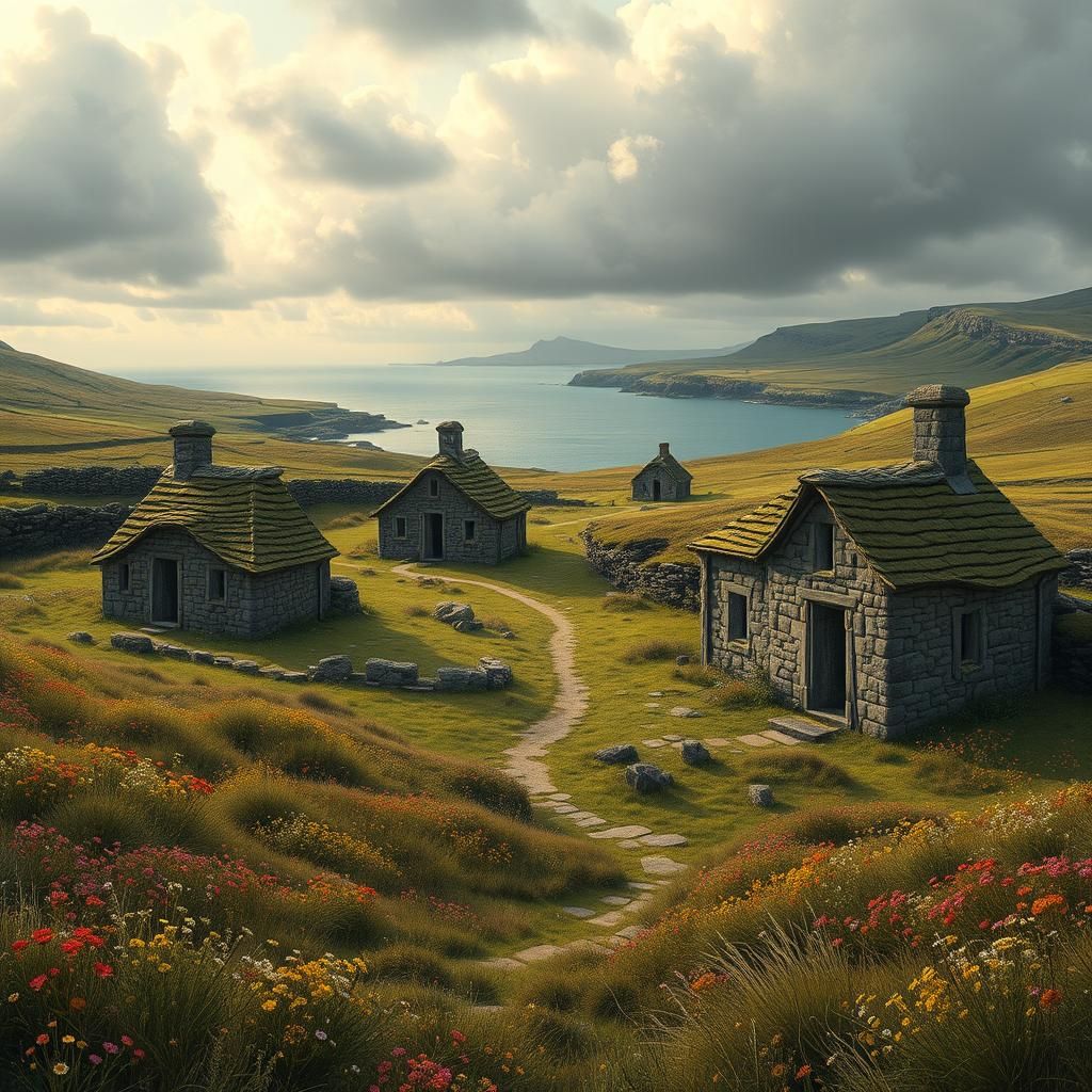 Orkney Islands Neolithic Village in Atmospheric Style