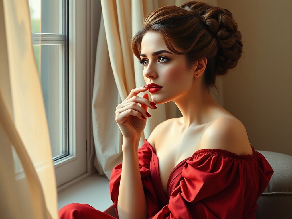 Glamorous Woman Lost in Thought by Soft Light