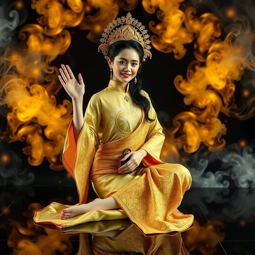 Goddess Nang Kwak Beckons Luck in Aurora Colors