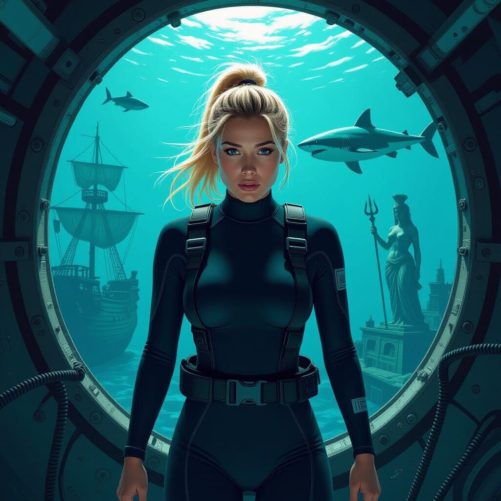 Underwater Rescue: Woman in Peril, Digital Painting