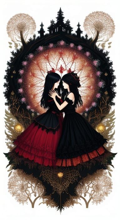 Fairy Hugs Girl in Surreal Rococo Forest