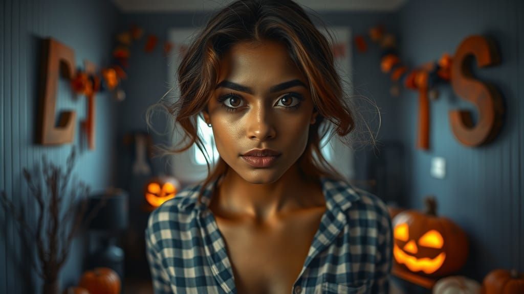 A South Asian woman with warm, golden-brown skin and captiva...