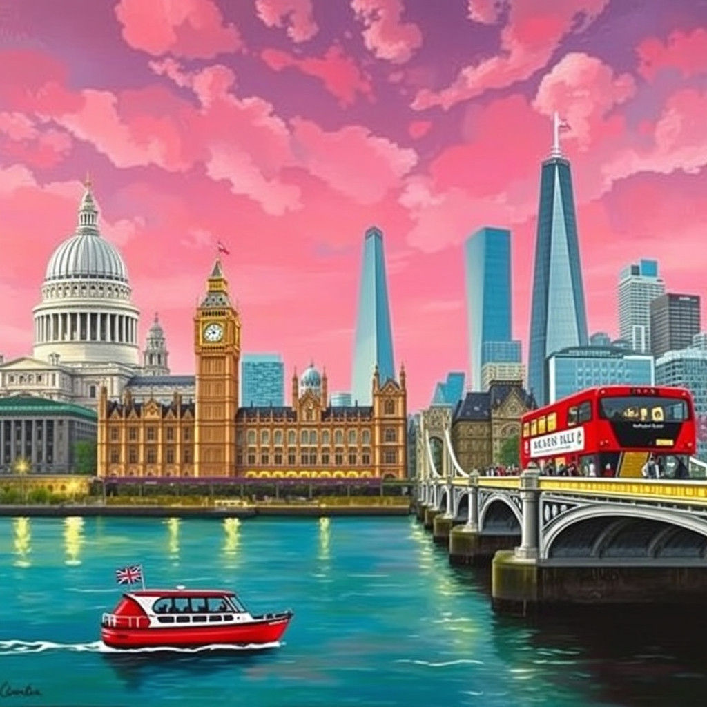 London Skyline Oil Painting in Hyperrealist Style