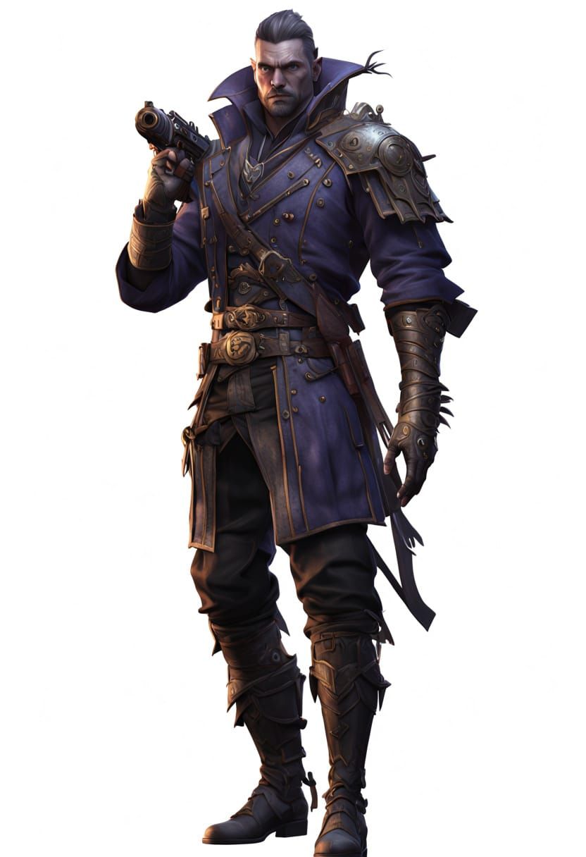 Dark Elf Bounty Hunter in Victorian Pirate Attire, a Cinemat...