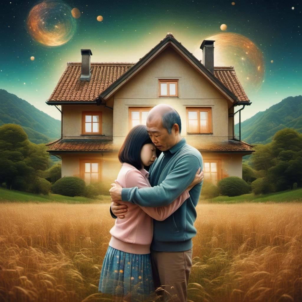 Family Embrace Forms a House in Countryside