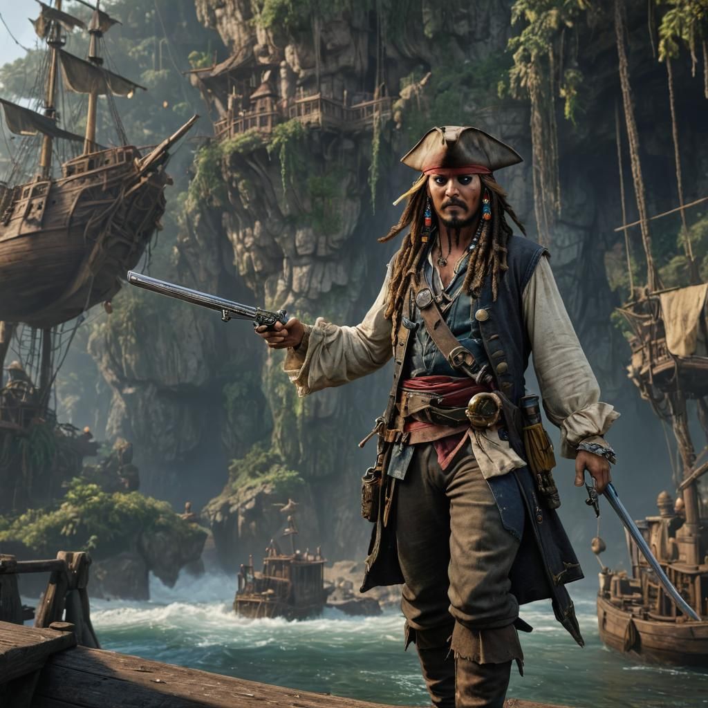 Detailed Matte Painting of a Pirate Captain