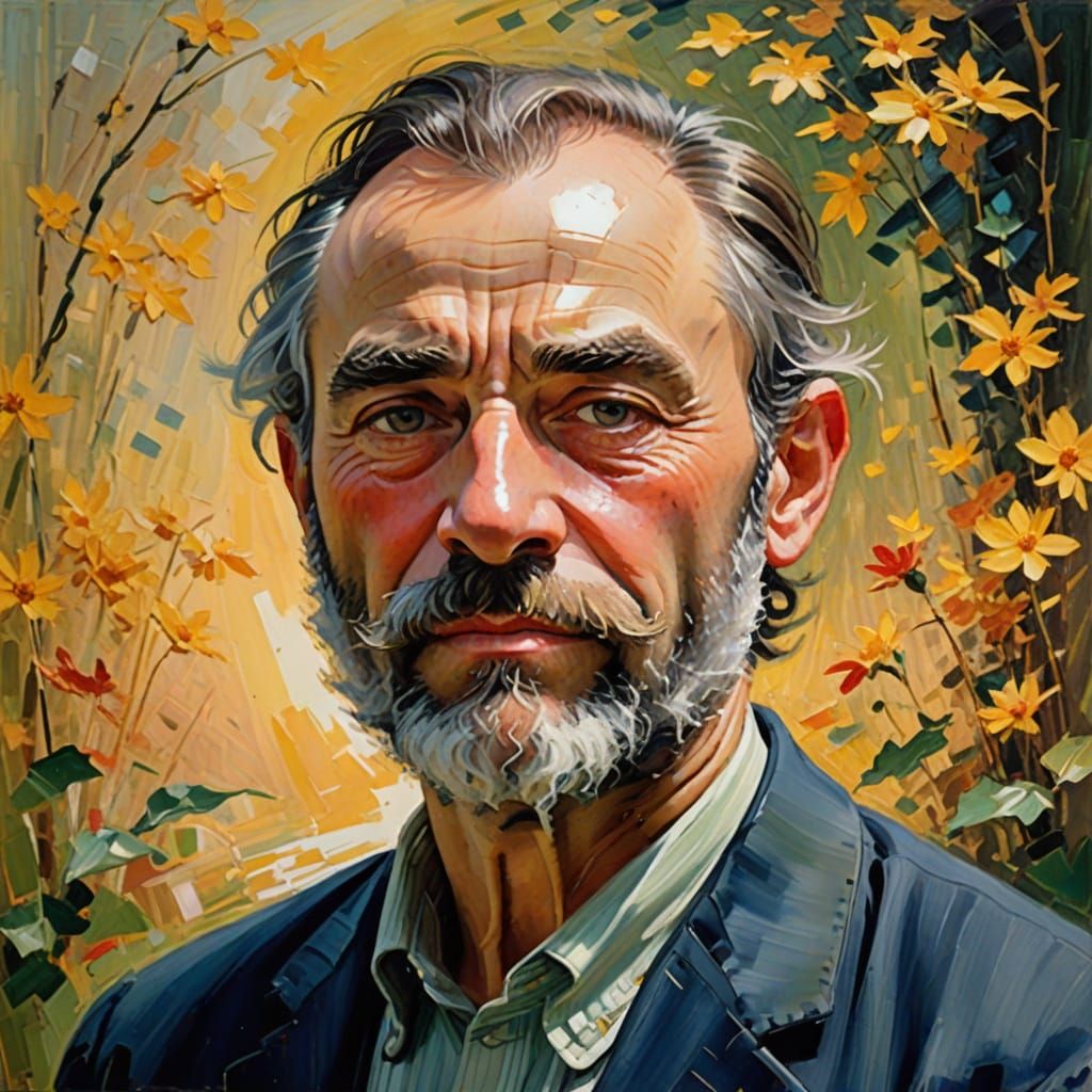 Man's Expressive Portrait in Vibrant Impressionist Style