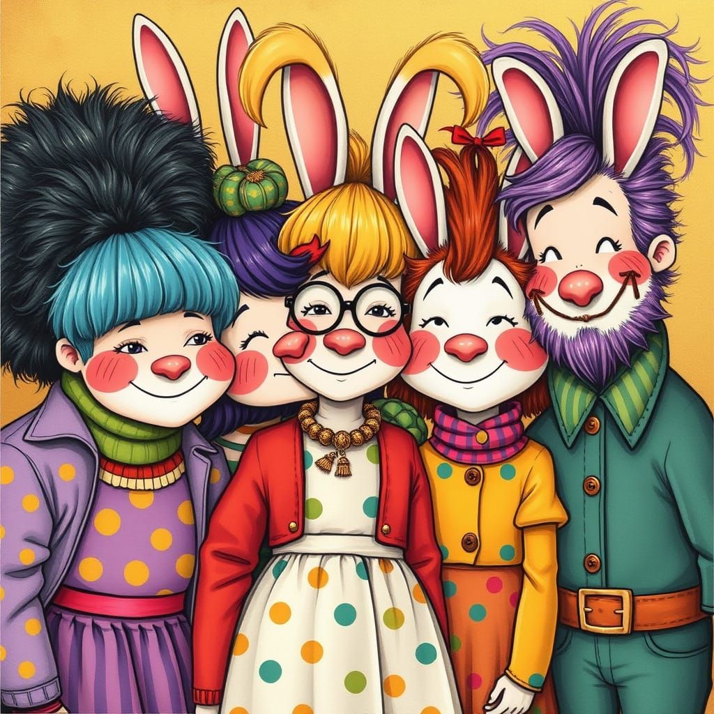 Cheerful Friends in Playful, Satirical Style