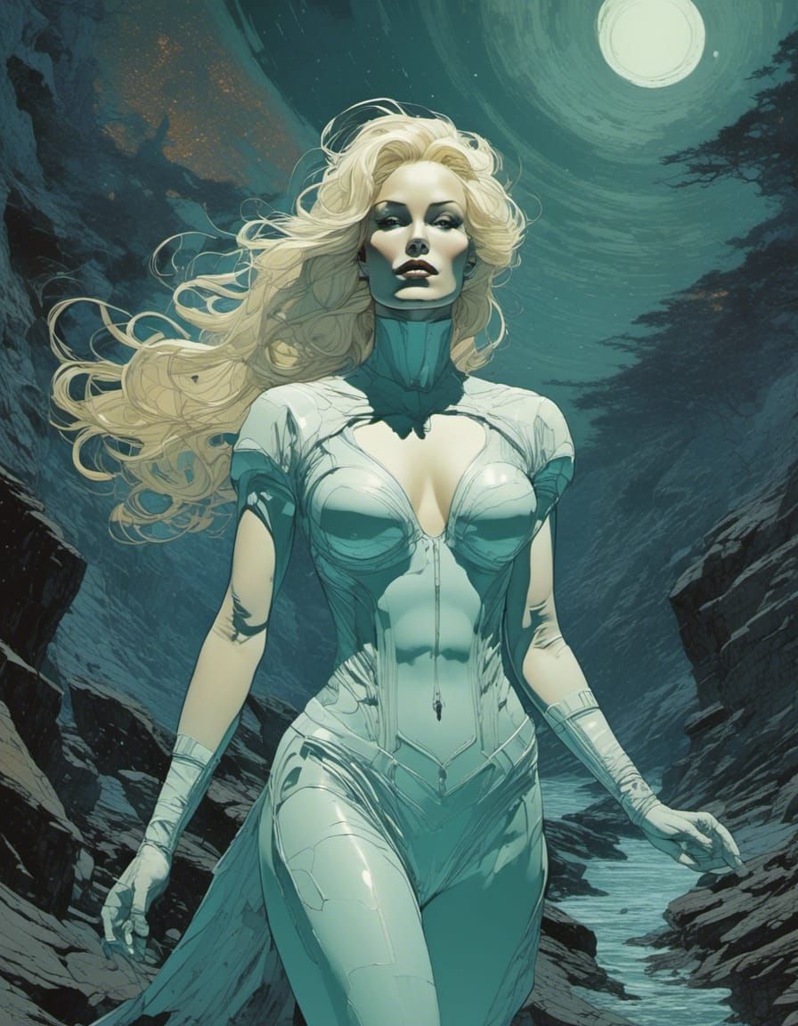 Spacewoman walking along coastal cliffs <lora:Nostalgic IosC...