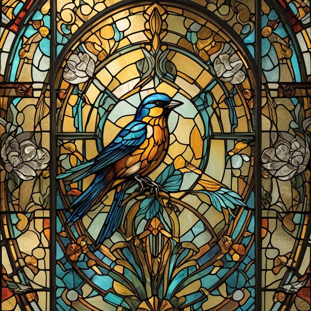 Art Deco Stained Glass Bird in Victorian Room