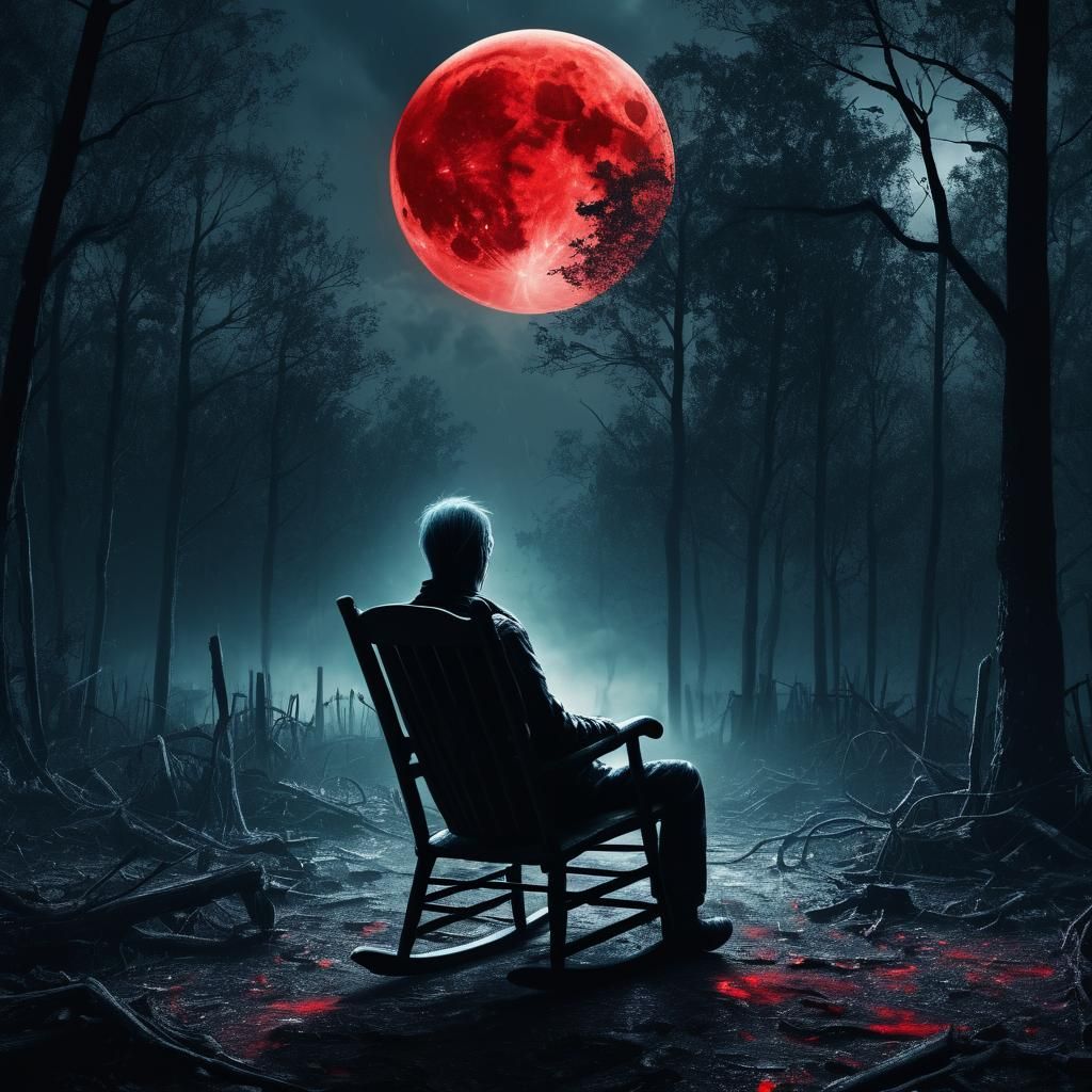 scary creepy figure sitting in rocking chair in the forest u...