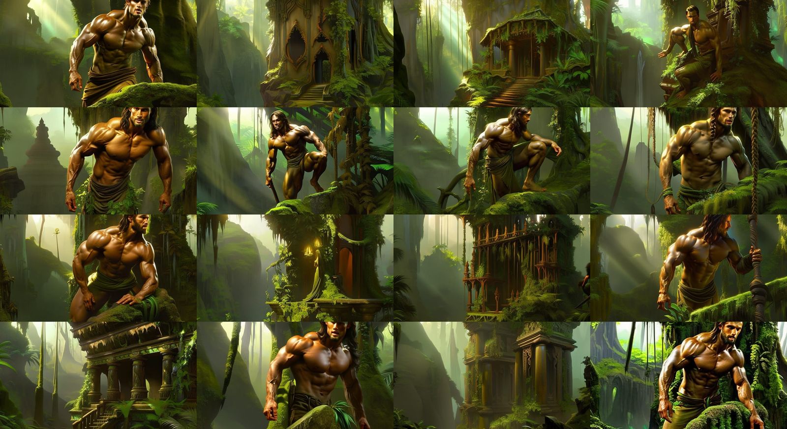 Tarzan in jungle discovering lost city of Opar