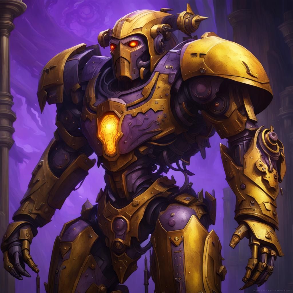 Colossal Warforged Robot Schematic in Dark Fantasy Style