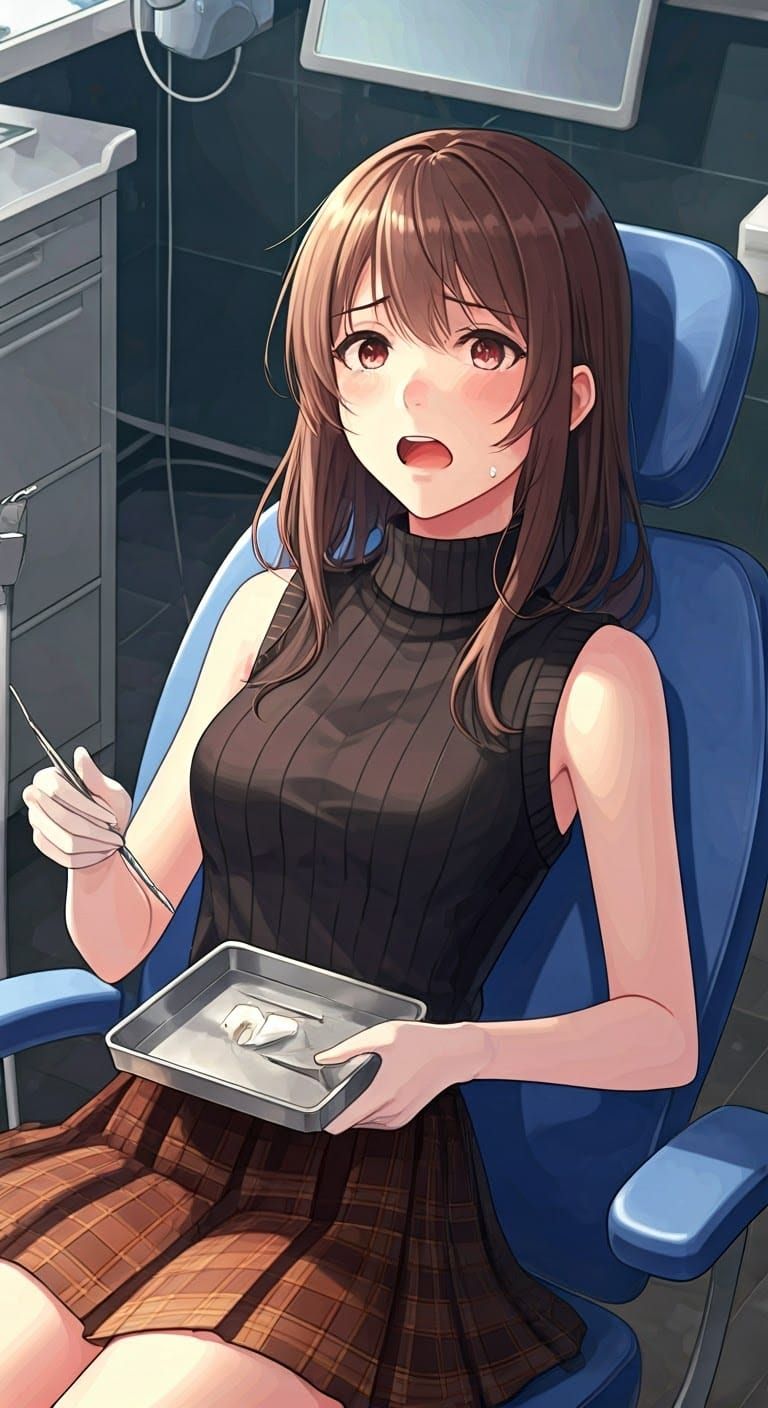 Anime Girl's Dental Ordeal in Manga Style