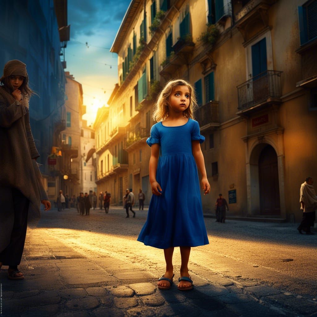 Innocent Girl Begging in Golden Light