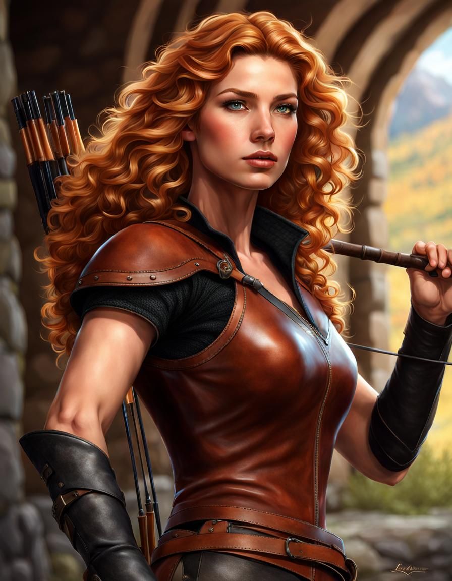 Beautiful Teenage Archer in Leather Armor, Photorealistic Ar...