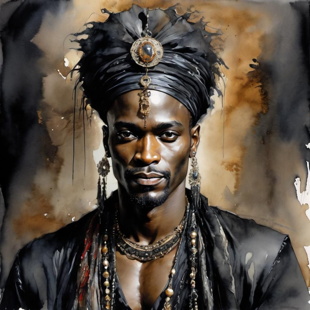 Expressive Bohemian Portrait in Art Nouveau Style