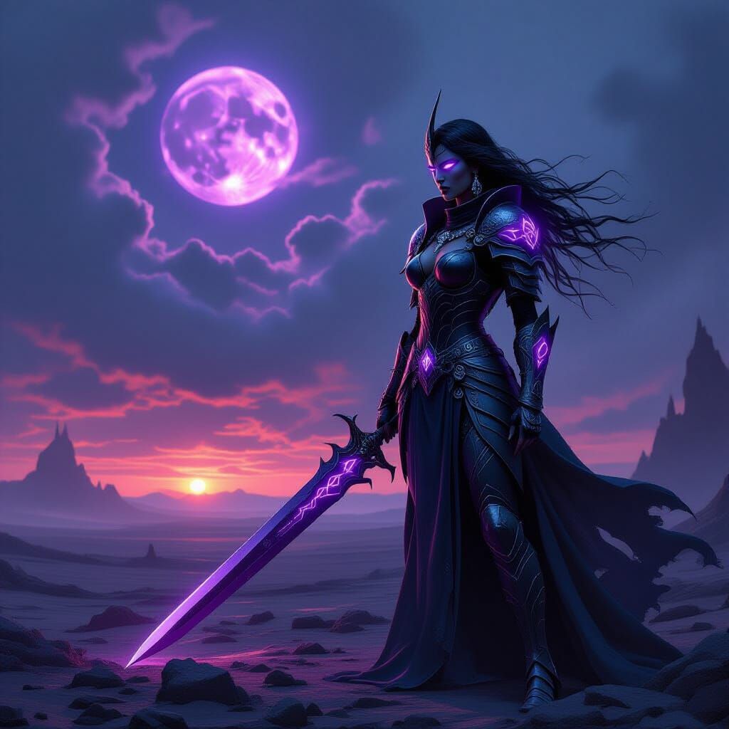 Warrior Goddess in Obsidian Armor, Dark Fantasy Art