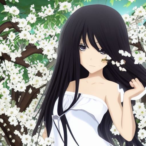 Anime Girl in Cherry Blossom Garden