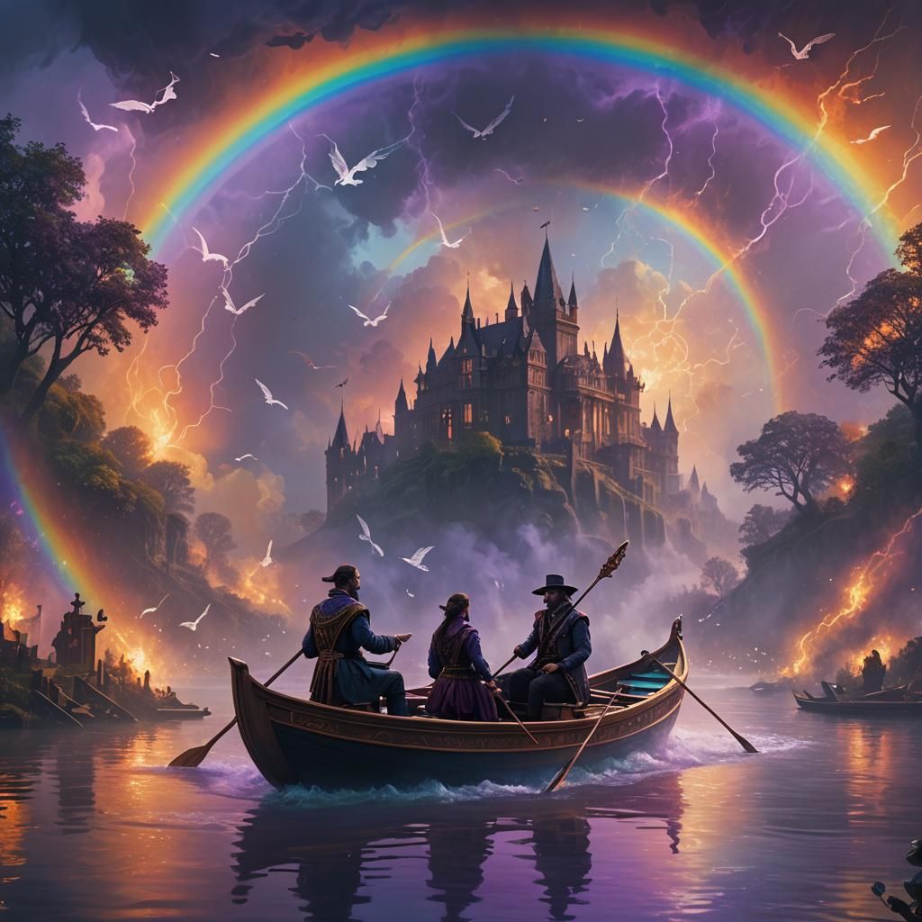 Bard Invokes Spirits on Thames Under Rainbow