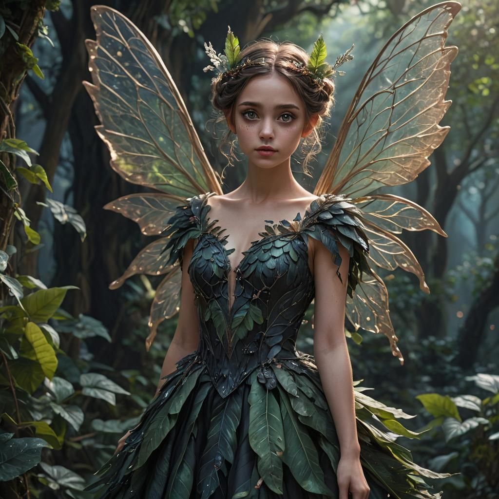 Sweet Leaf Fairy with Delicate Wings