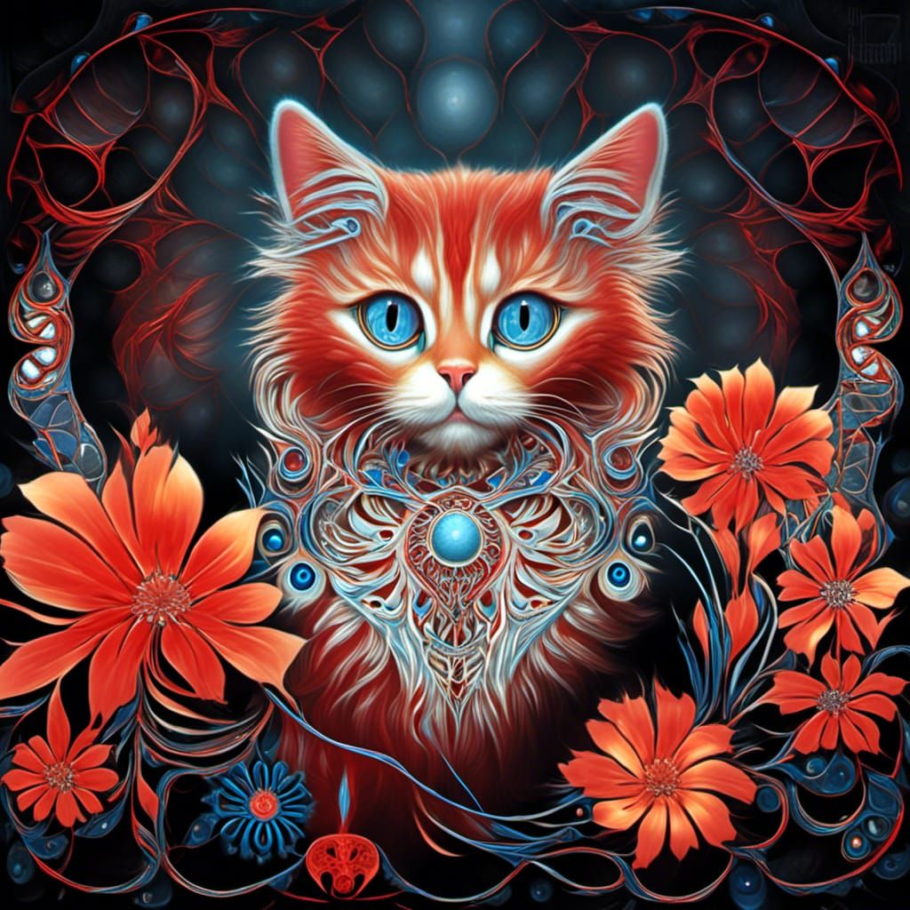 Art Nouveau Celtic Cat with Red Fur