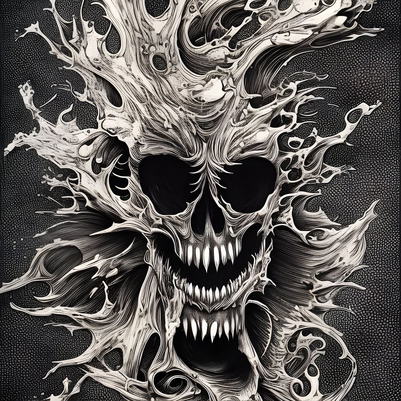 Intricate Black Ink Skull Illustration