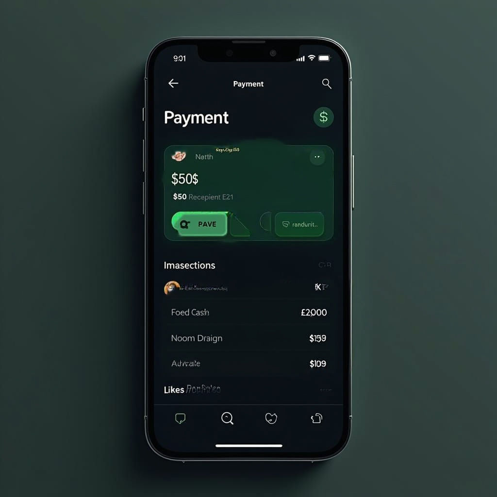Cash App Payment Confirmation in Dark Mode with Neon Accents
