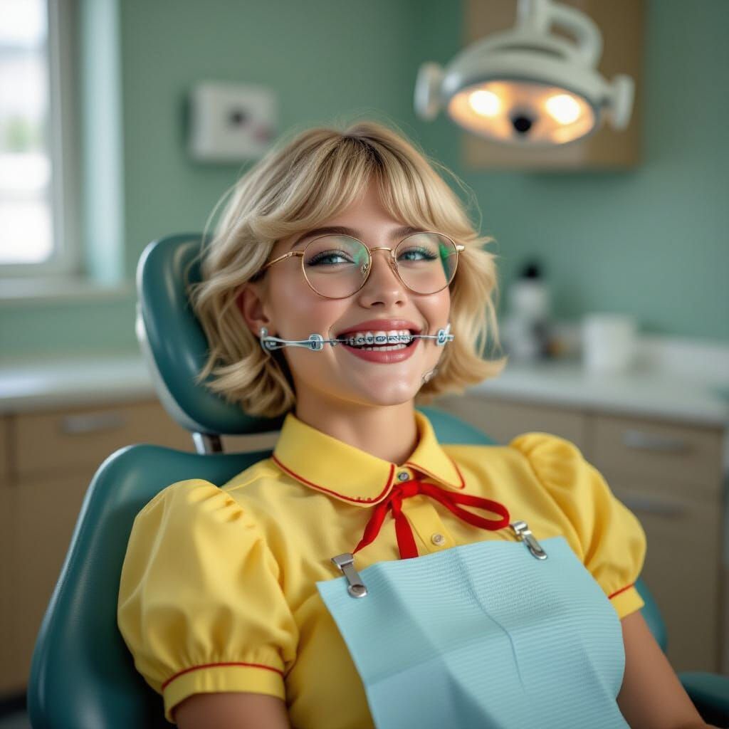 Blonde Teen with Braces: Hyperrealistic Dental Photography