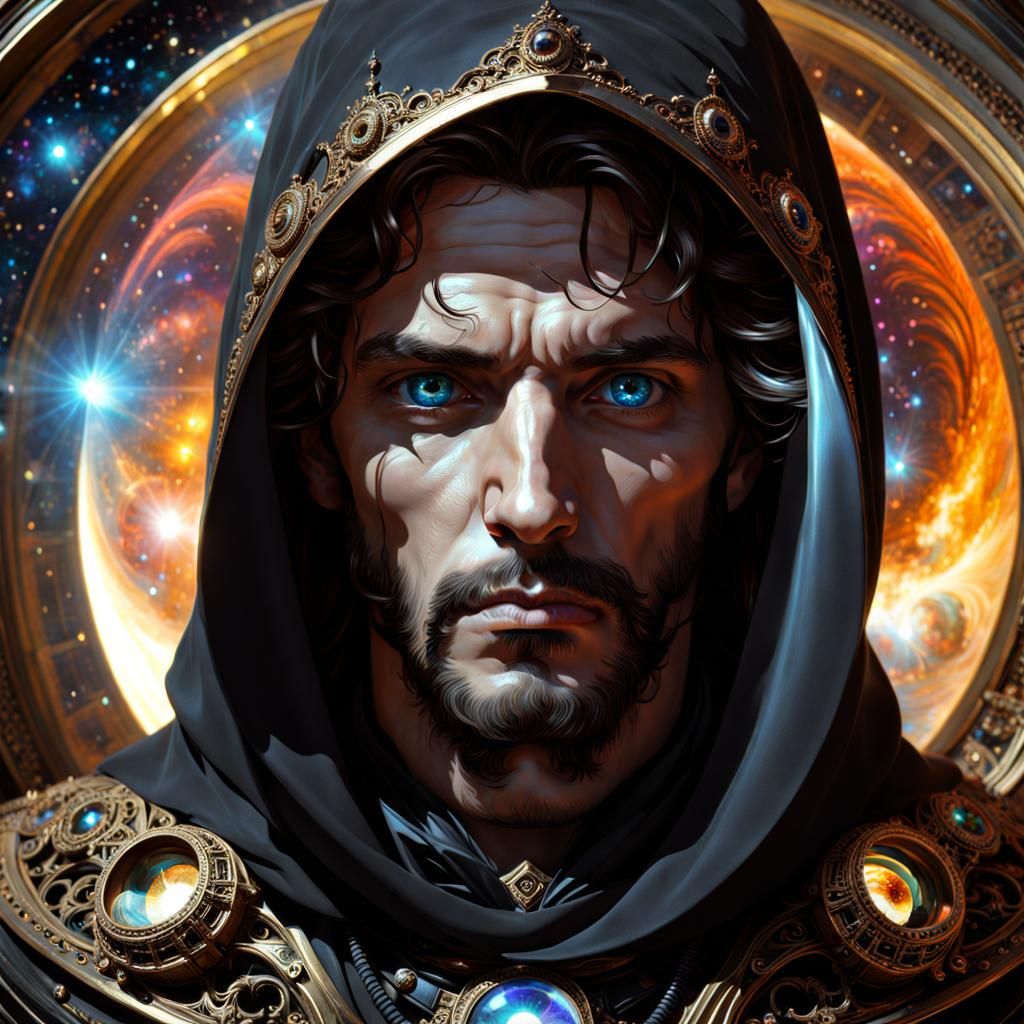 Cosmic Reaper Portrait with Hyper-Detailed Eyes