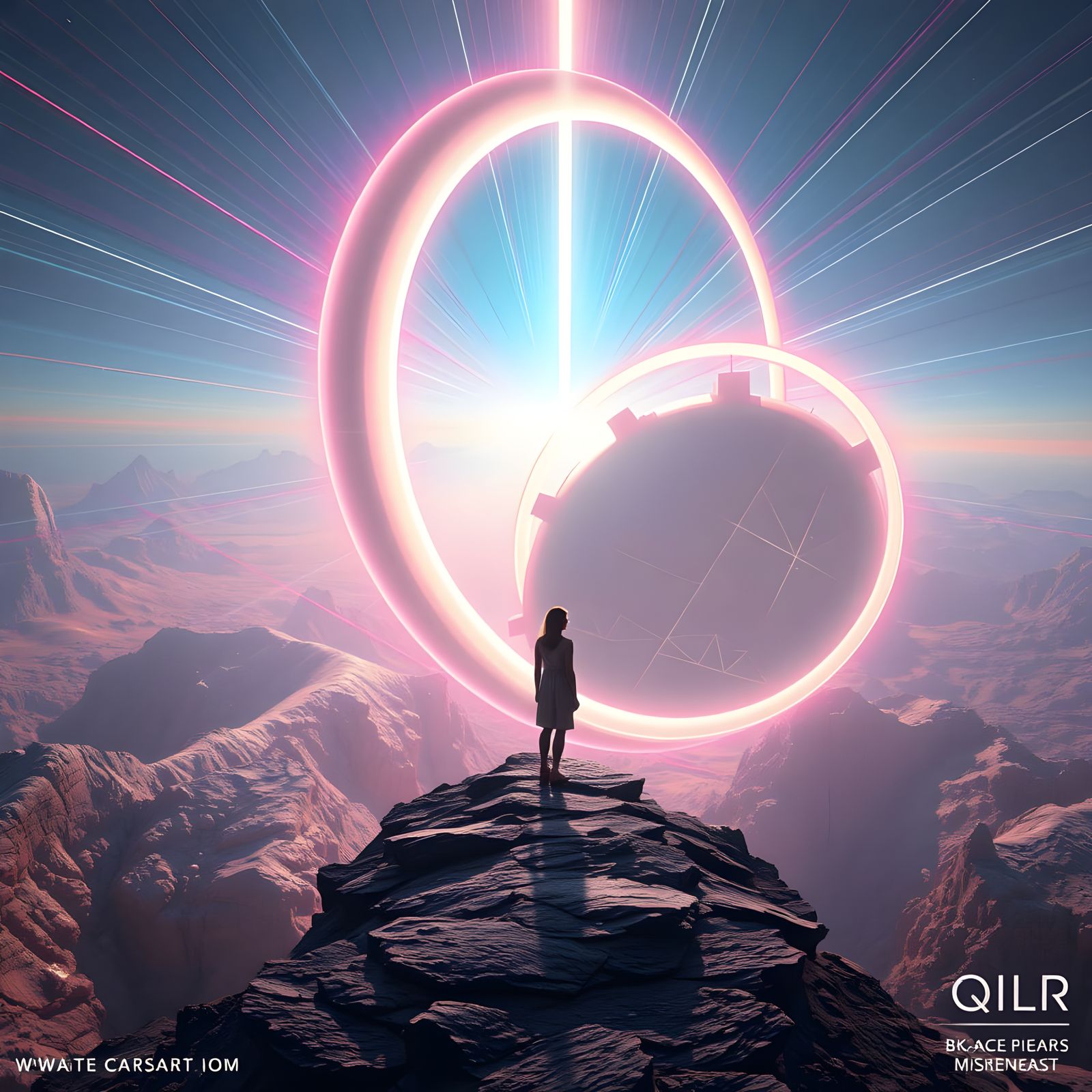 Surreal Futuristic Goddess Amidst Infinite Light Loops