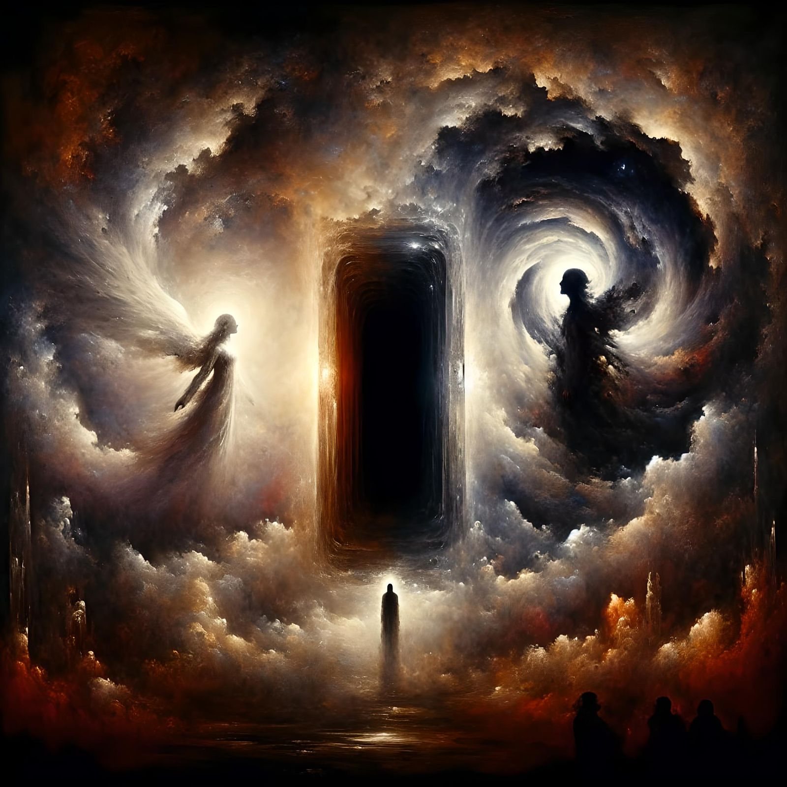 Ethereal Portal with Angel and Demon in Doré Style