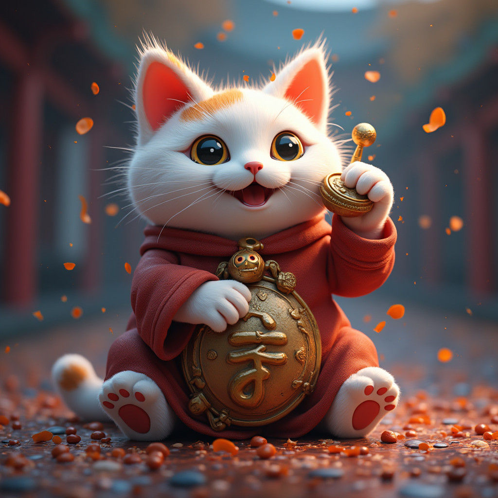 Detailed Matte Painting of a Maneki Neko Cat