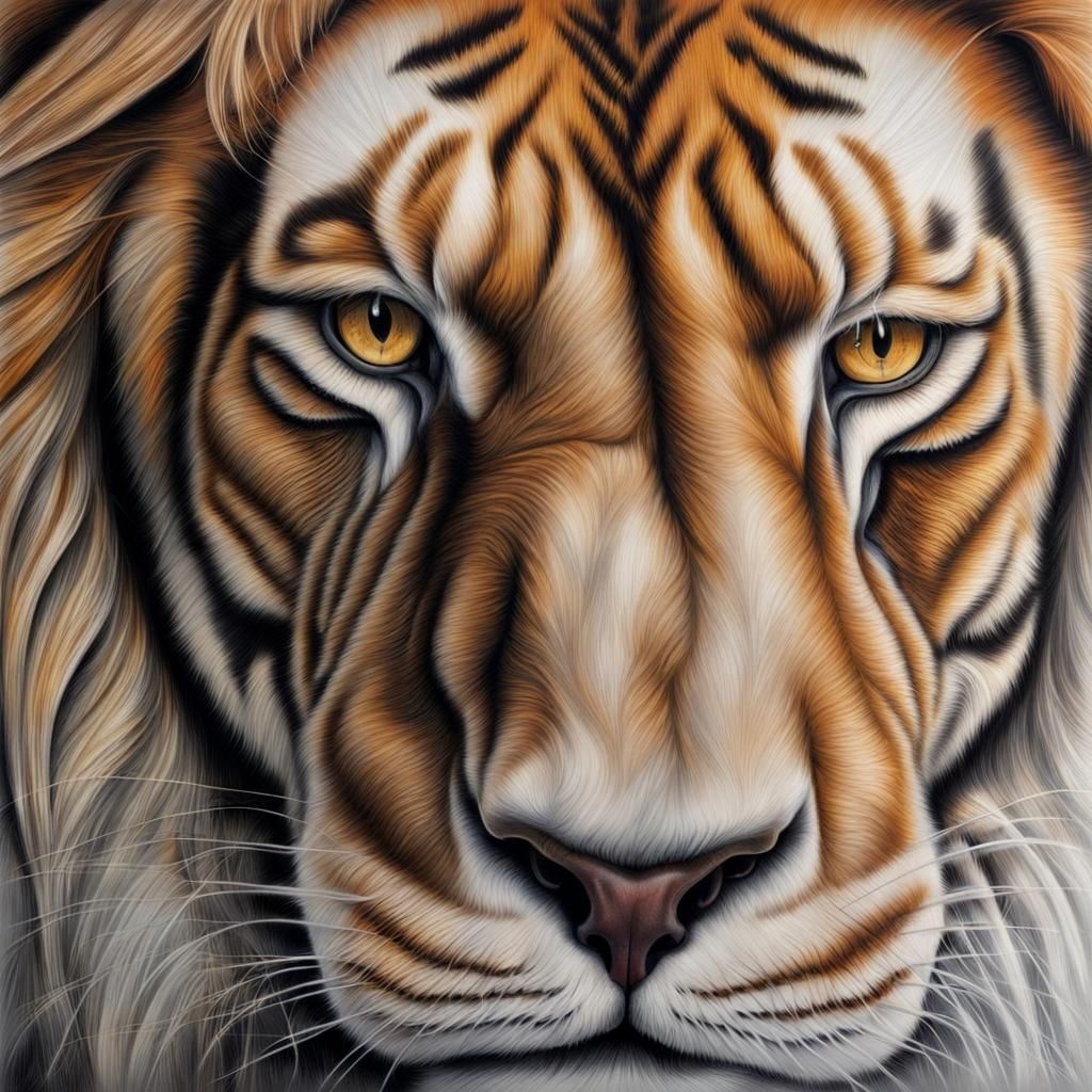 Hyperdetailed Charcoal Drawing of a Liger
