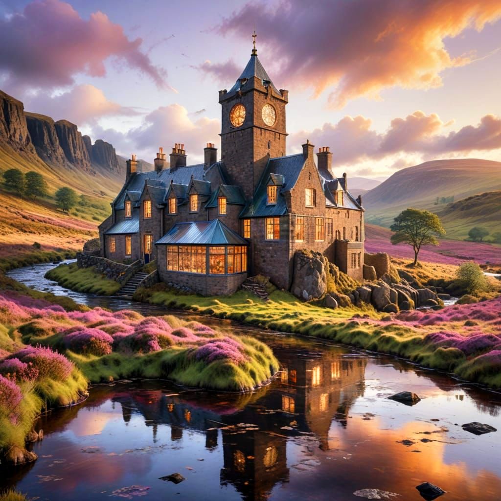 Whiskey Label Distillery in Misty Scottish Highlands