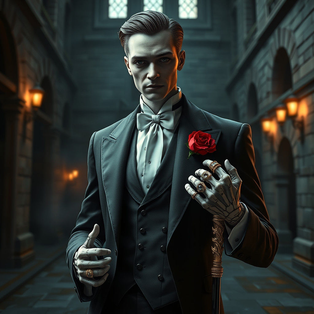 Suave Zombie Gentleman in Gothic Castle, Beksiลski Style