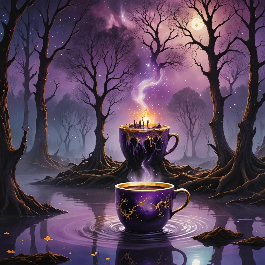 Coffee Cup Portal to a Dark Fantasy World