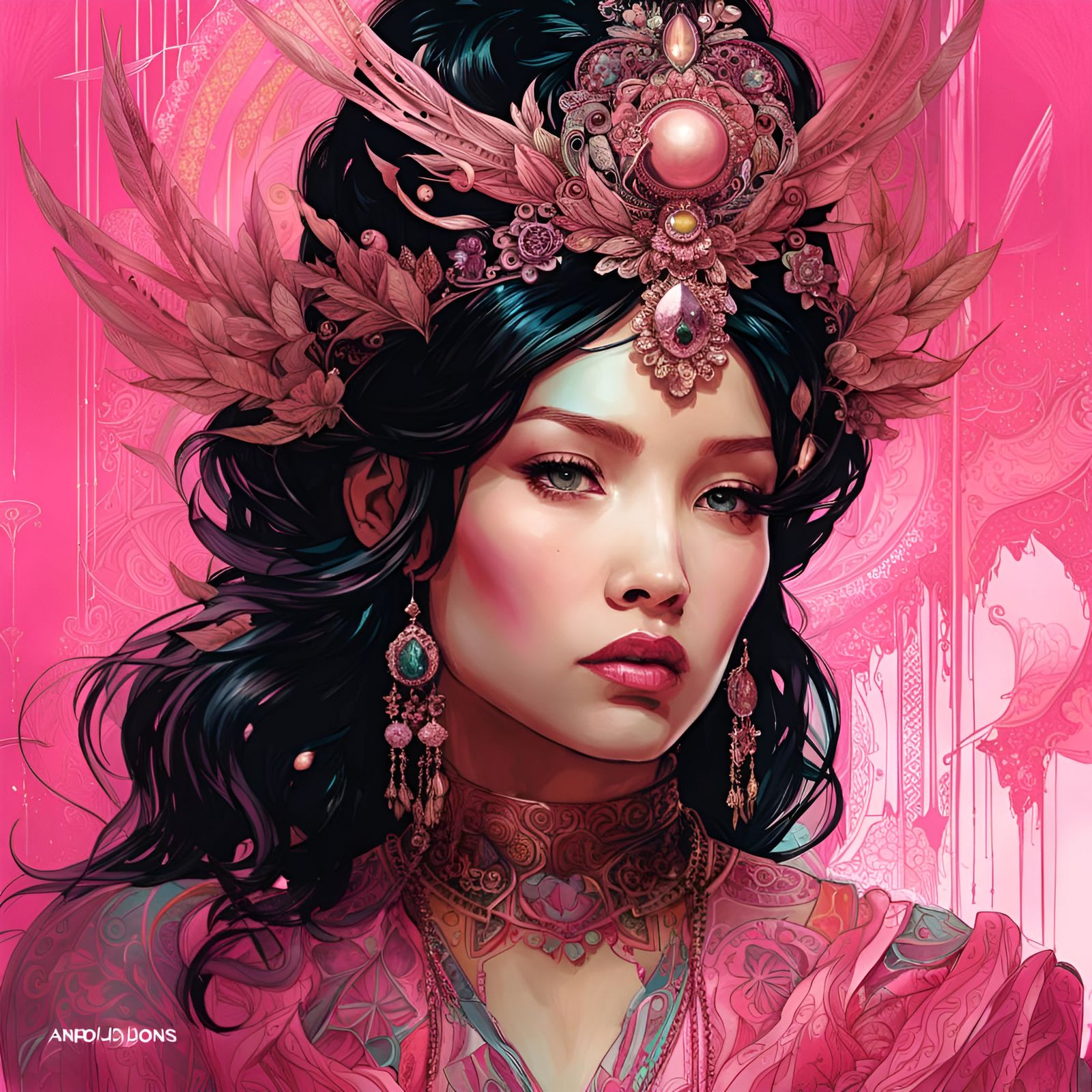 Princess Aroura Portrait with Pink Filigree Details
