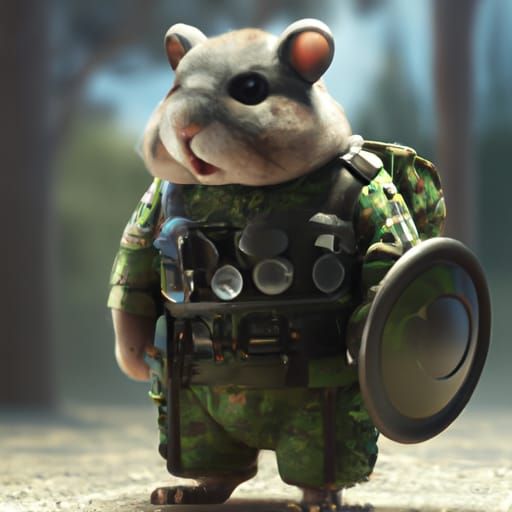 Hamster in Army Uniform, Dark Fantasy Art
