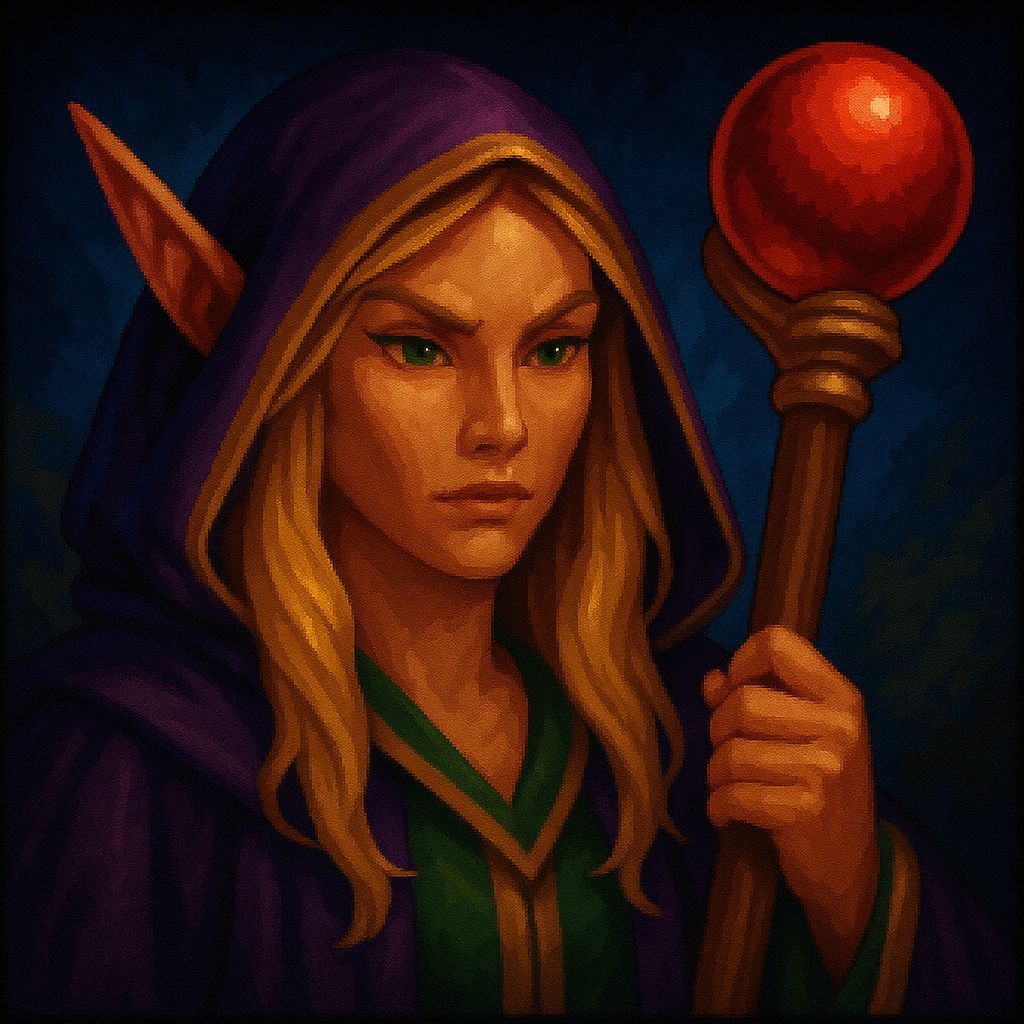Elven Sorceress in Pixel Art Style